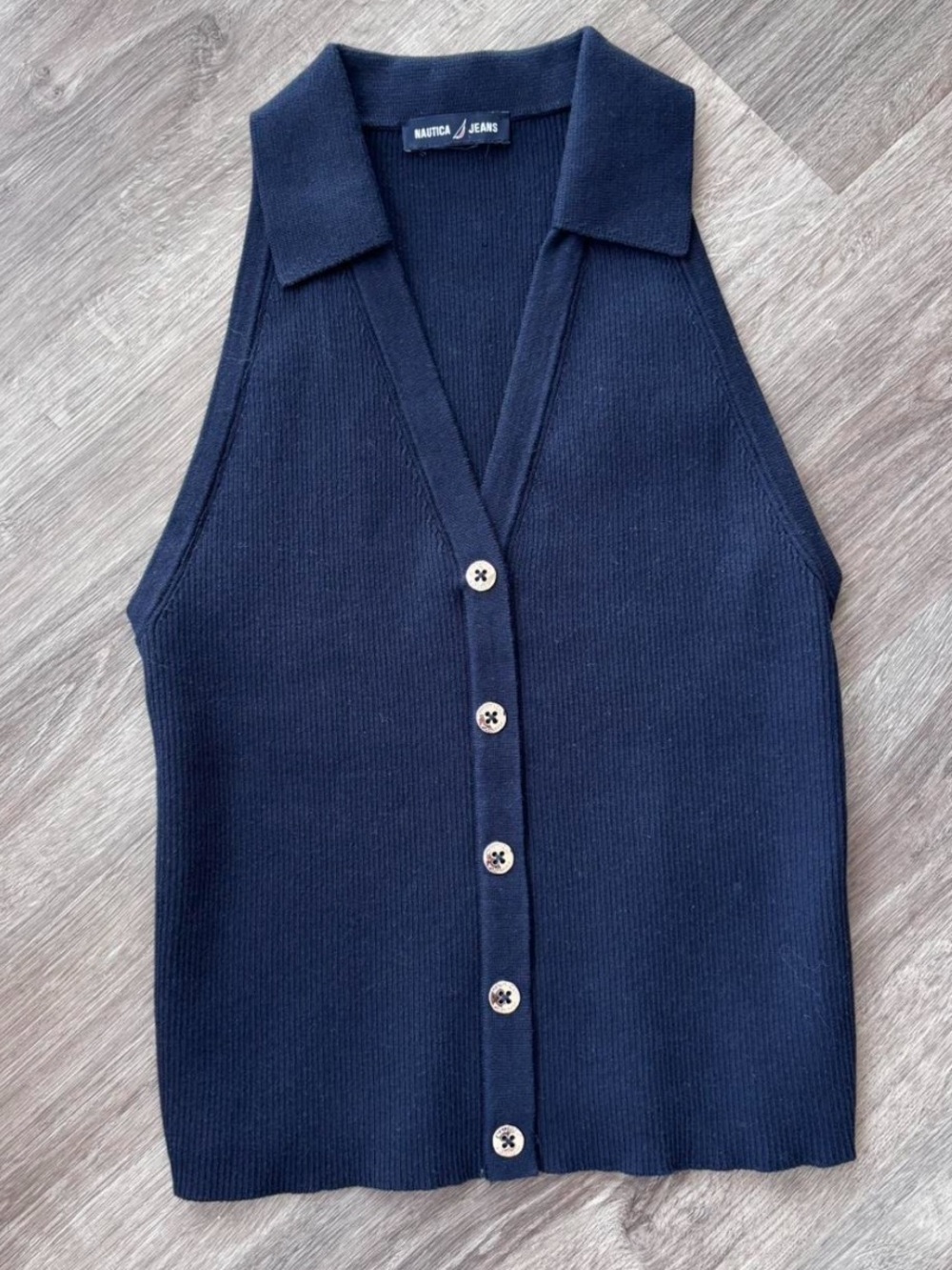 Nautica Jeans Navy Sleeveless Button-Down Knit Vest